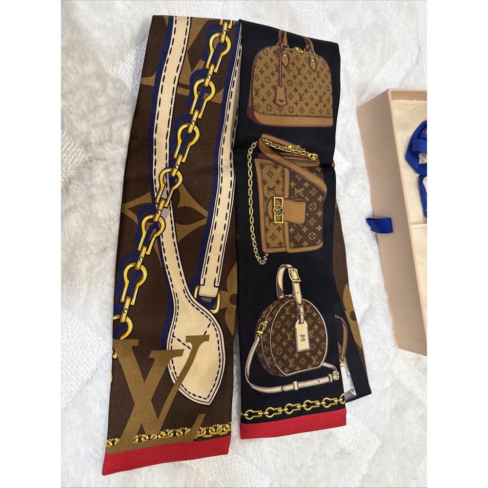 Louis Vuitton Tribute to Bandeau Silk Scarf Monogram Bag Bkack Brown NWT And Box - Picture 3 of 8